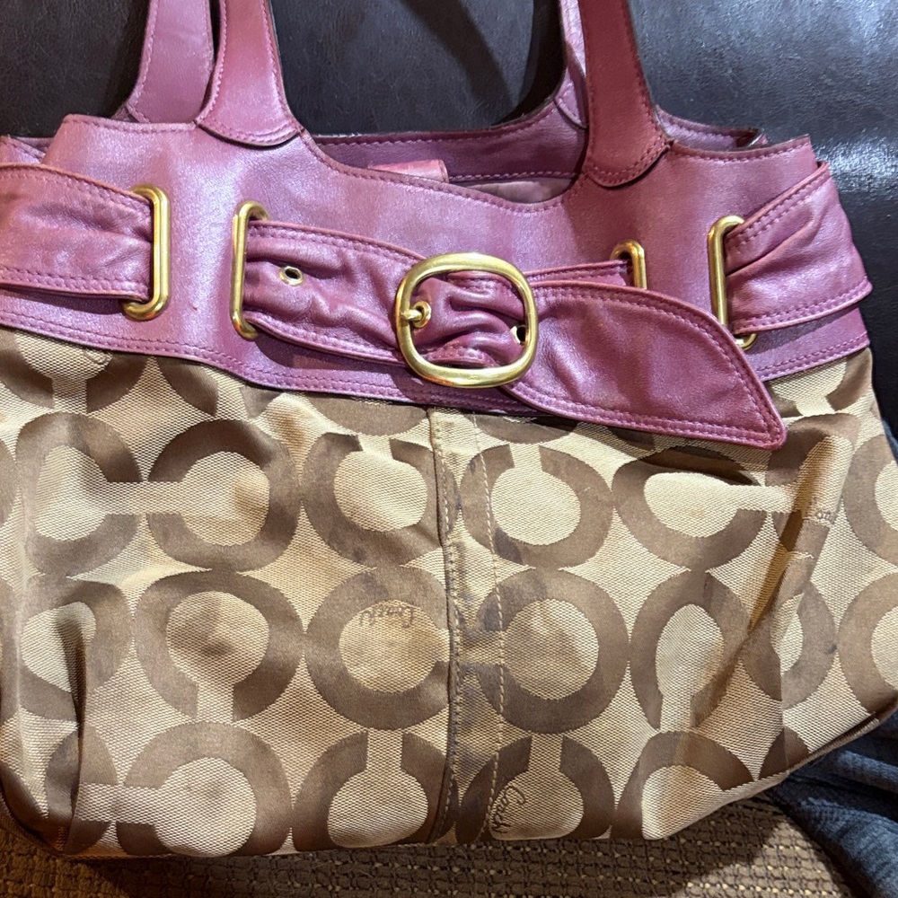 Coach Brown and Pink Signature Shoulder Bag